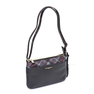 3568<br>タータンチェック コンビレザー<br>スリムショルダーバッグ