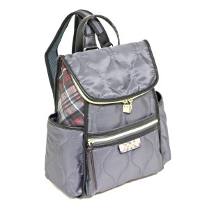 3574<br>はっ水ナイロン<br>タータンチェックアクセント<br>キルティングリュック
