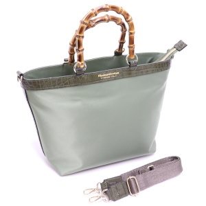 4106<br>クロコ型押しナイロンコンビ<br>バンブーハンドルトートバッグ