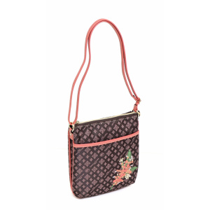 9866<br>はっ水ジャガード<br>フラワー刺繍<br>スリムショルダーバッグ