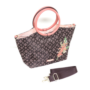 9867<br>はっ水ジャガード<br>フラワー刺繍<br>2Wayトートバッグ