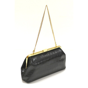 CA-89<br>クロコダイル型押しレザー<br>口金クラッチショルダーバッグ<br> ”ティーパーティー”